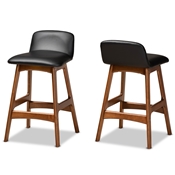 Baxton Studio Darrin Mid-Century Modern Black Faux Leather Upholstered and Walnut Brown Finished Wood 2-Piece Counter Stool Set